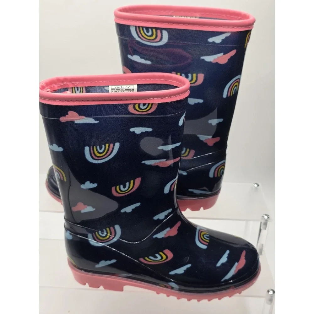 Carter's Toddler Girls Rainbow Cotton Lined 100% Rubber Rain Boots Blue Size 12M
